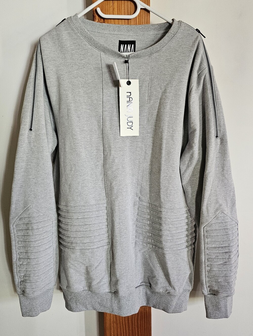 Nana Judy Grey Pullover Sweater New With Tags Ribbed Zipper Shoulder
